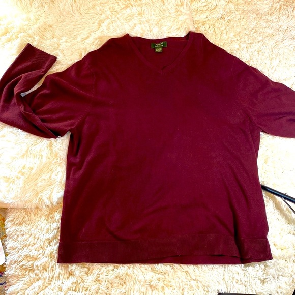 EDDIE BAUER MEN’S COTTON CASHMERE XXL MEN’S BURGUNDY V NECK SWEATER XXL … - Picture 3 of 11